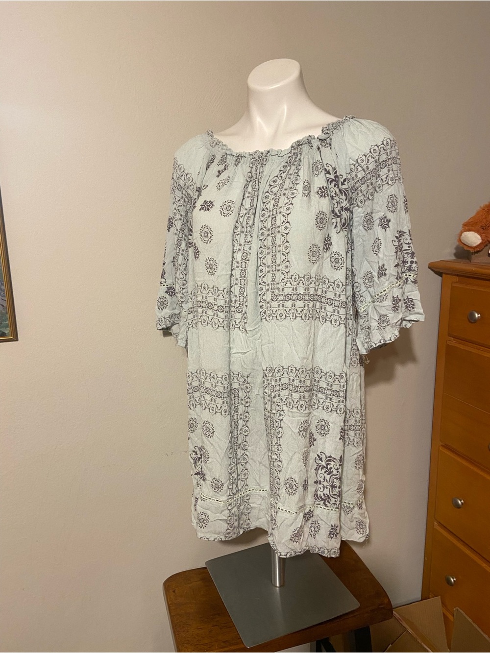 Exist Pale Blue Printed Peasant Mini Dress